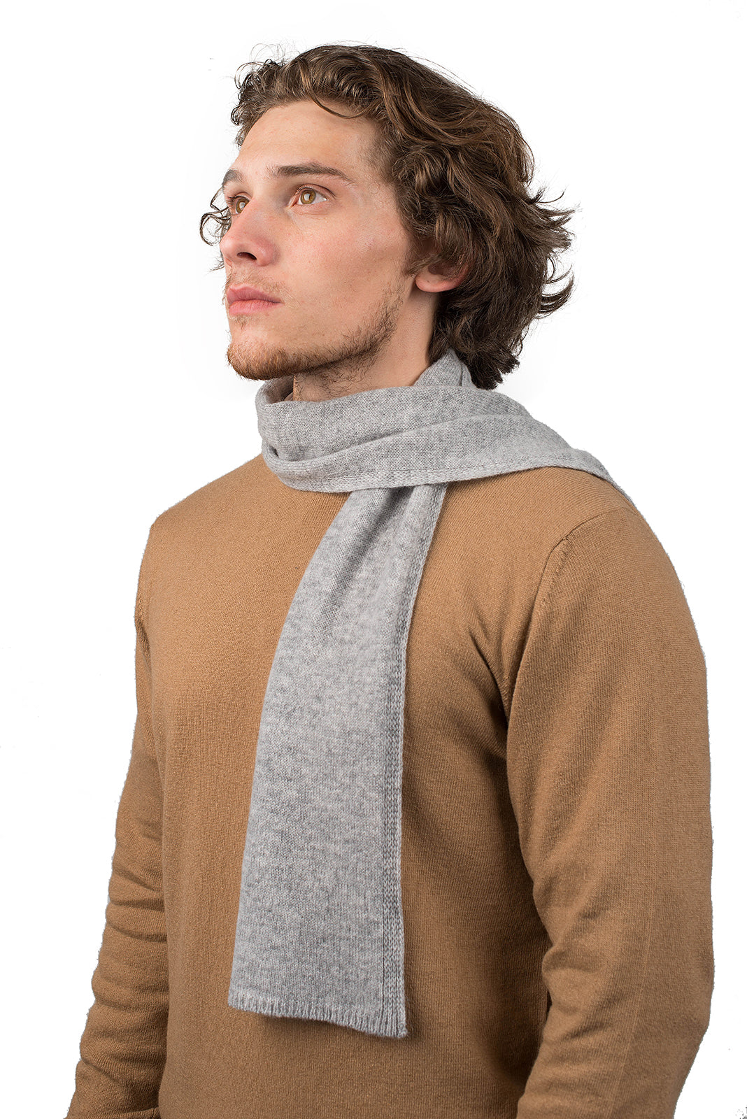 Men's 100% cashmere skinny scarf, colour Grey | Dalle Piane Cashmere