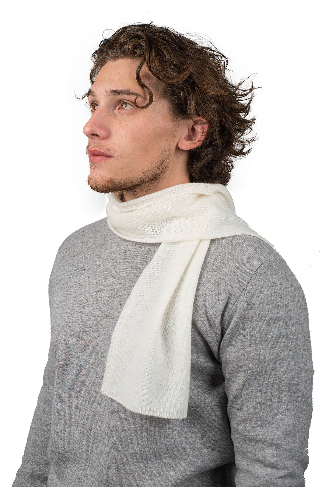 Men's 100% cashmere skinny scarf, colour Cream | Dalle Piane Cashmere