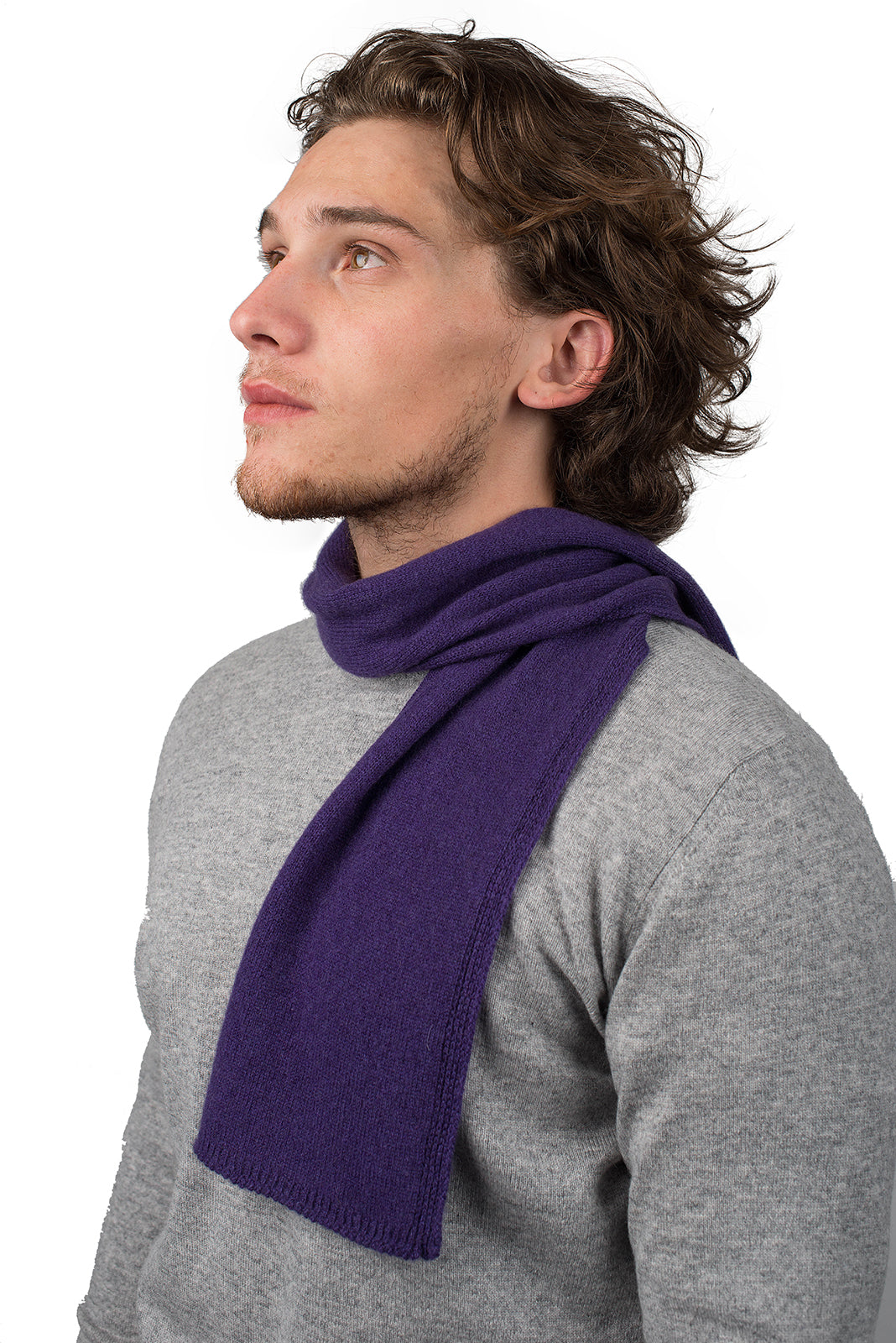 Men's 100% cashmere skinny scarf, colour Purple | Dalle Piane Cashmere
