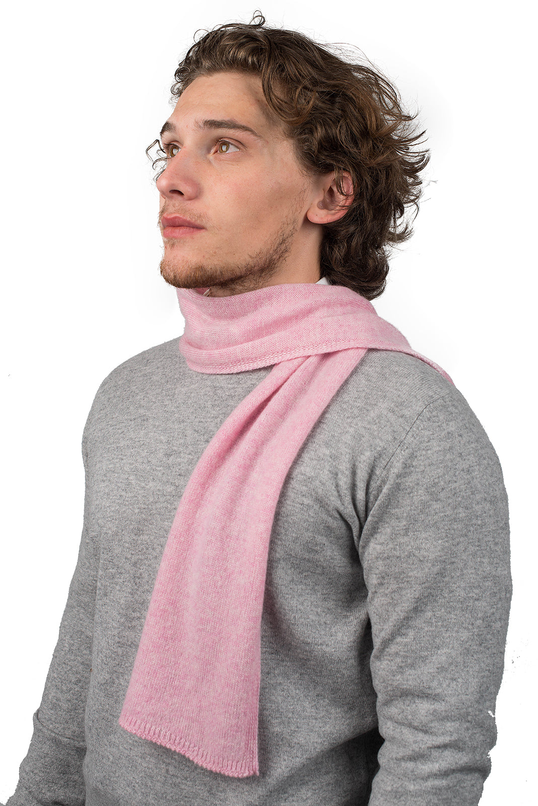 Men's 100% cashmere skinny scarf, colour Pink | Dalle Piane Cashmere