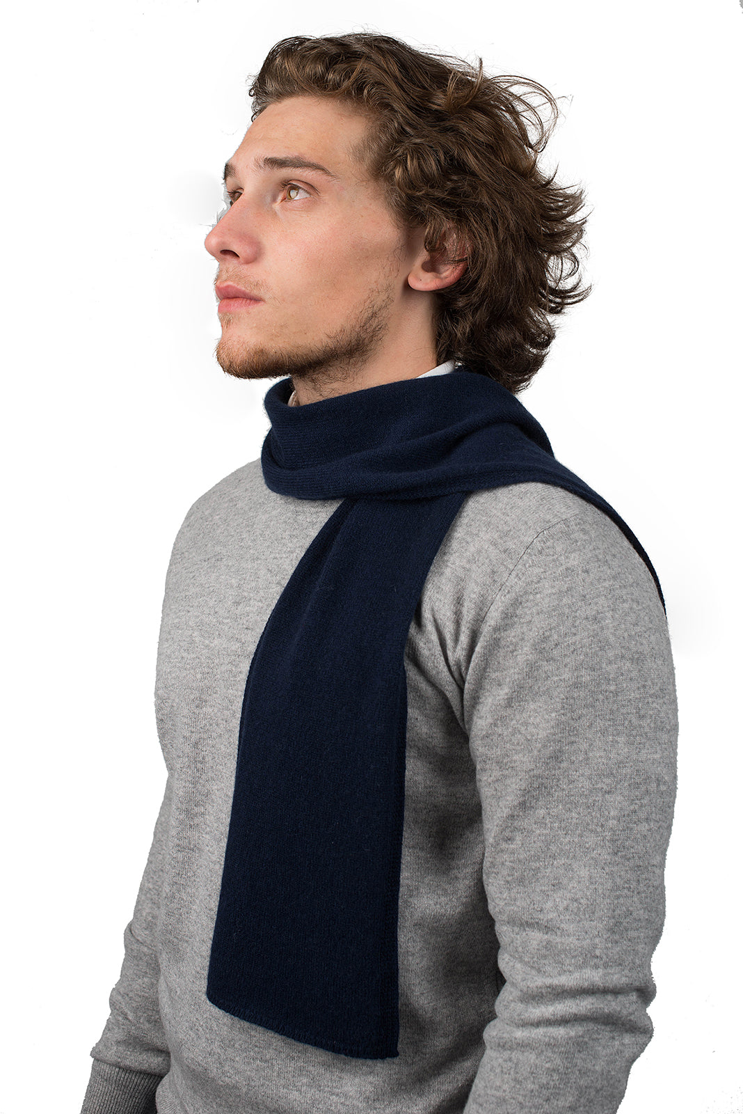 Men's 100% cashmere skinny scarf, colour Blue | Dalle Piane Cashmere