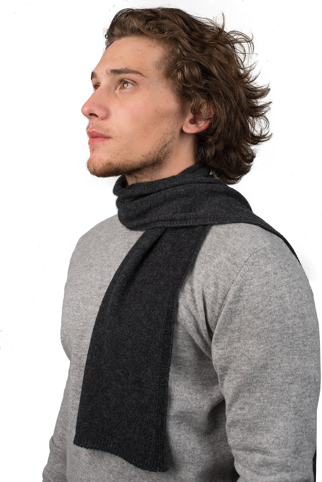 Men's 100% cashmere skinny scarf, colour Anthracite | Dalle Piane Cashmere