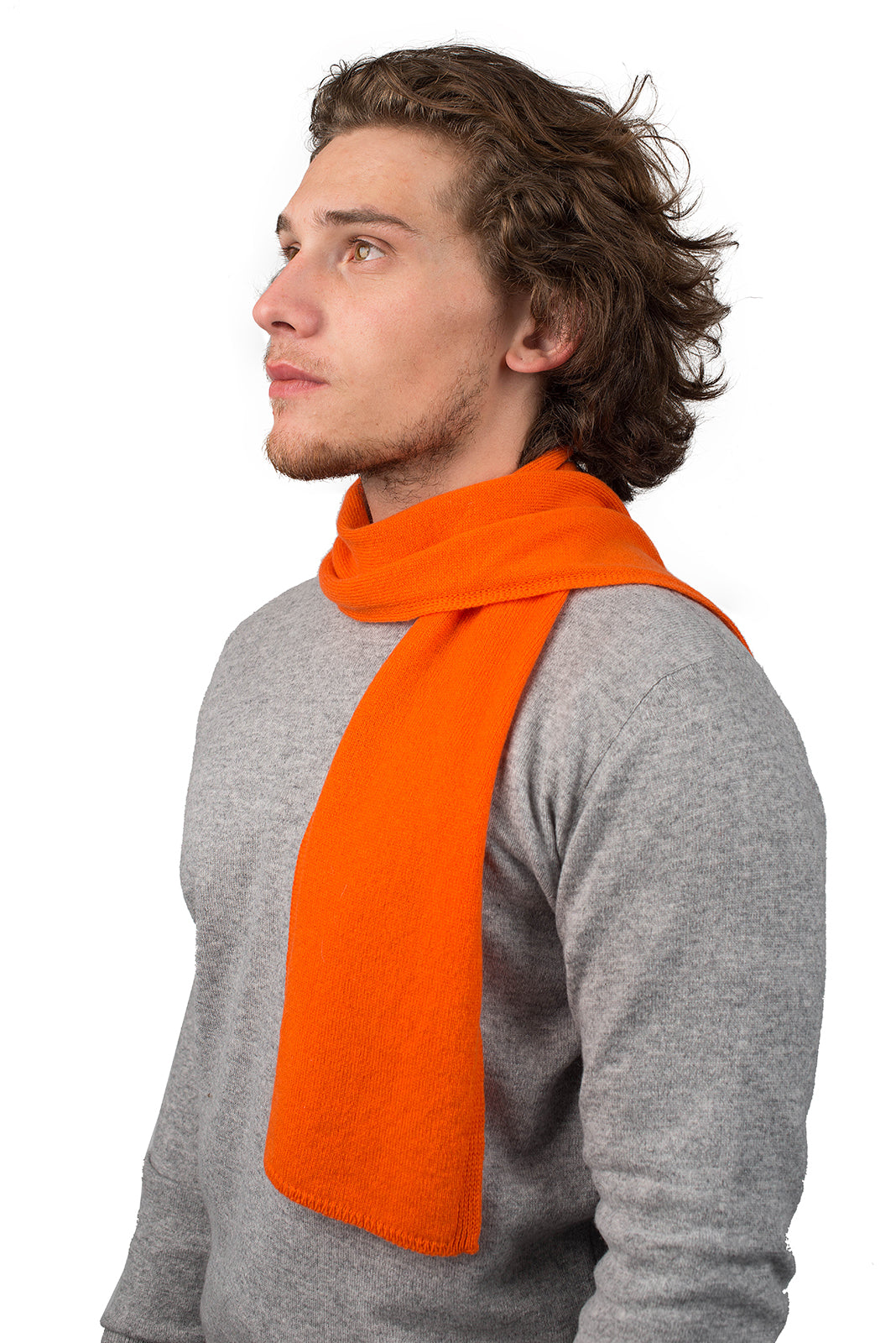 Men's 100% cashmere skinny scarf, colour Orange | Dalle Piane Cashmere