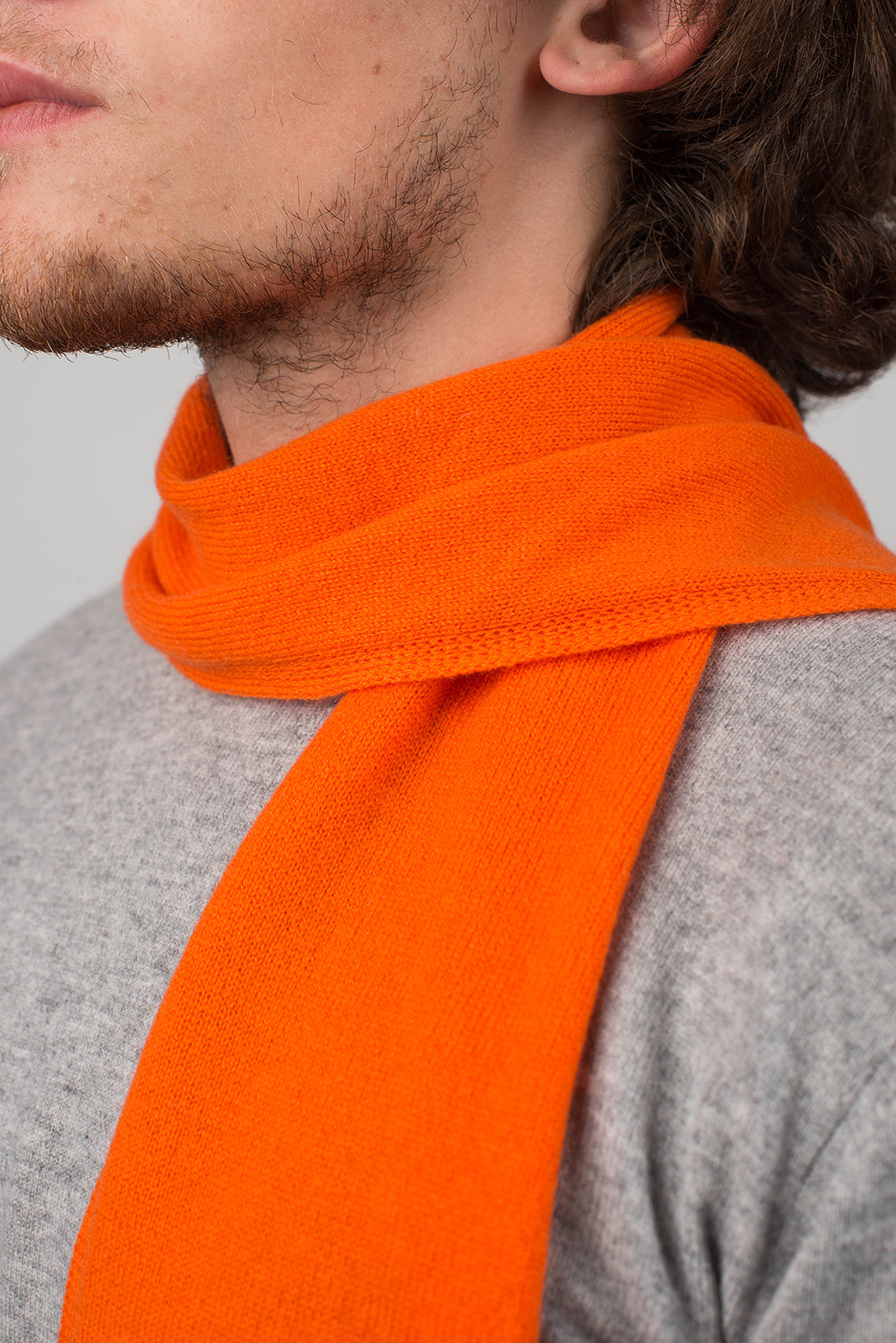 Men's 100% cashmere skinny scarf, colour Orange, view 3 | Dalle Piane Cashmere