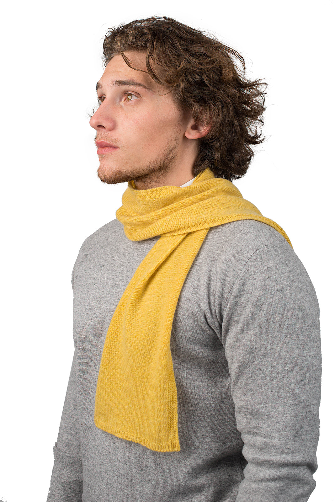 Men's 100% cashmere skinny scarf, colour Yellow | Dalle Piane Cashmere