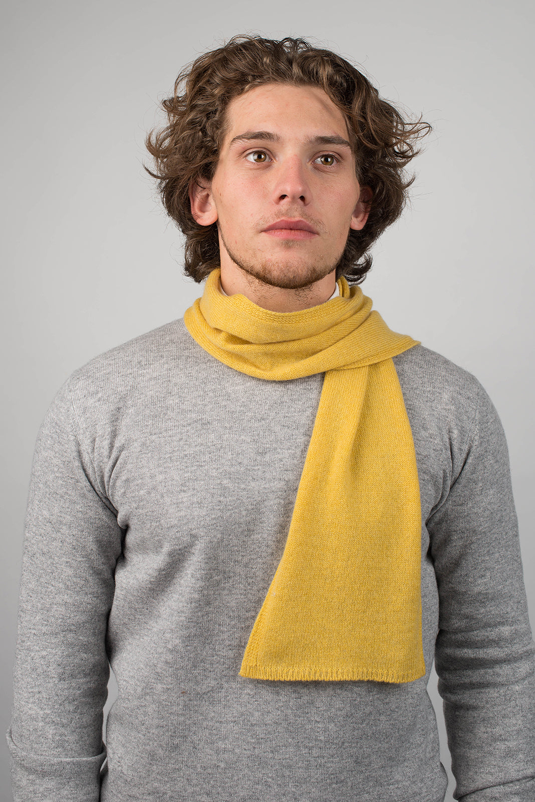 Men's 100% cashmere skinny scarf, colour Yellow, view 2 | Dalle Piane Cashmere