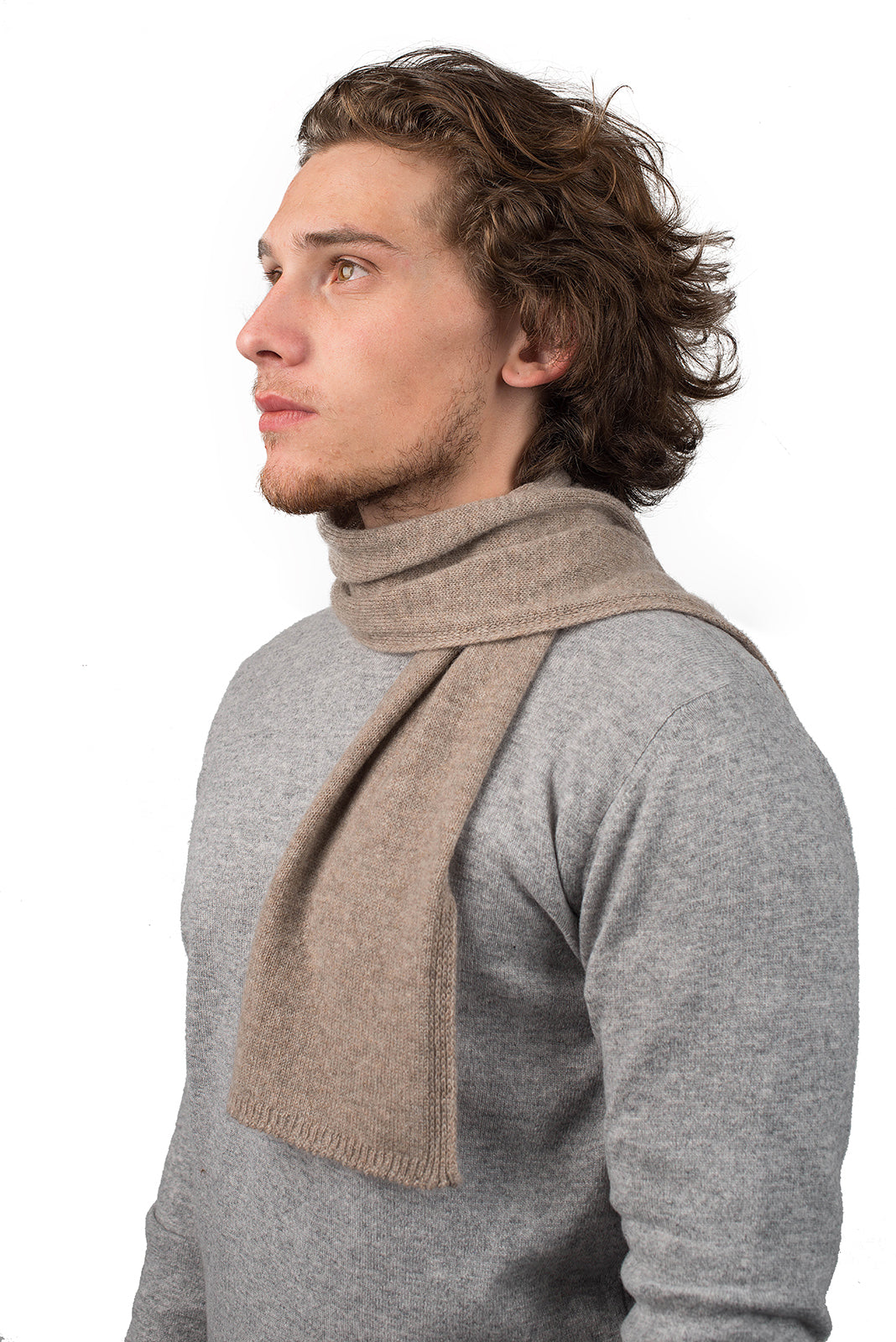 Men's 100% cashmere skinny scarf, colour Mink | Dalle Piane Cashmere