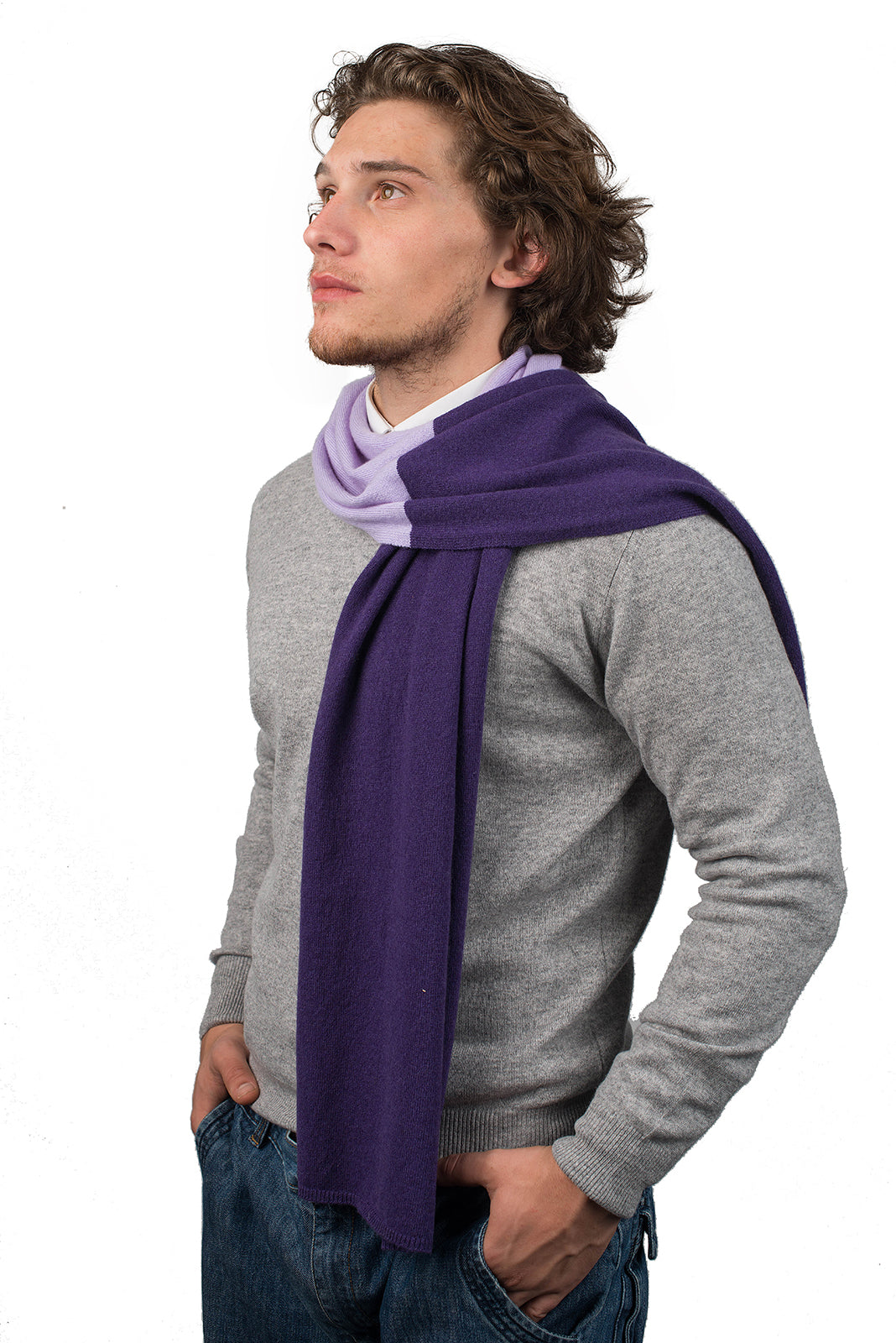 Men's two-tone 100% cashmere scarf, colour Purple-Lilac | Dalle Piane Cashmere