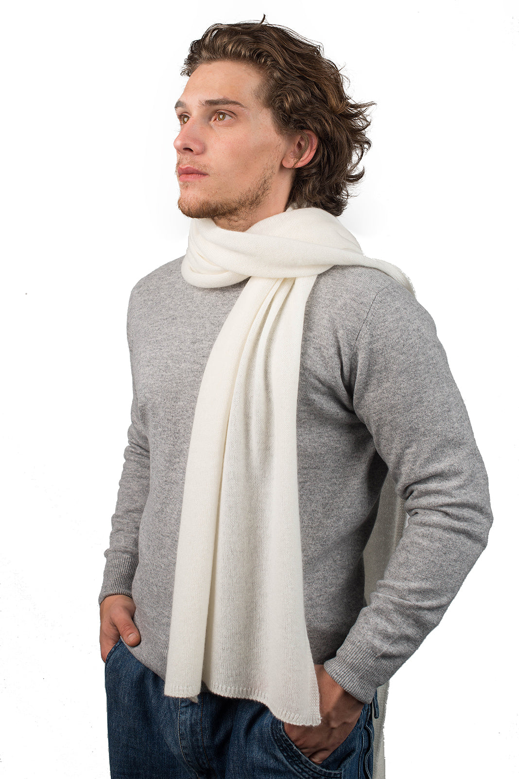 Men's wide 100% cashmere scarf, colour Cream | Dalle Piane Cashmere
