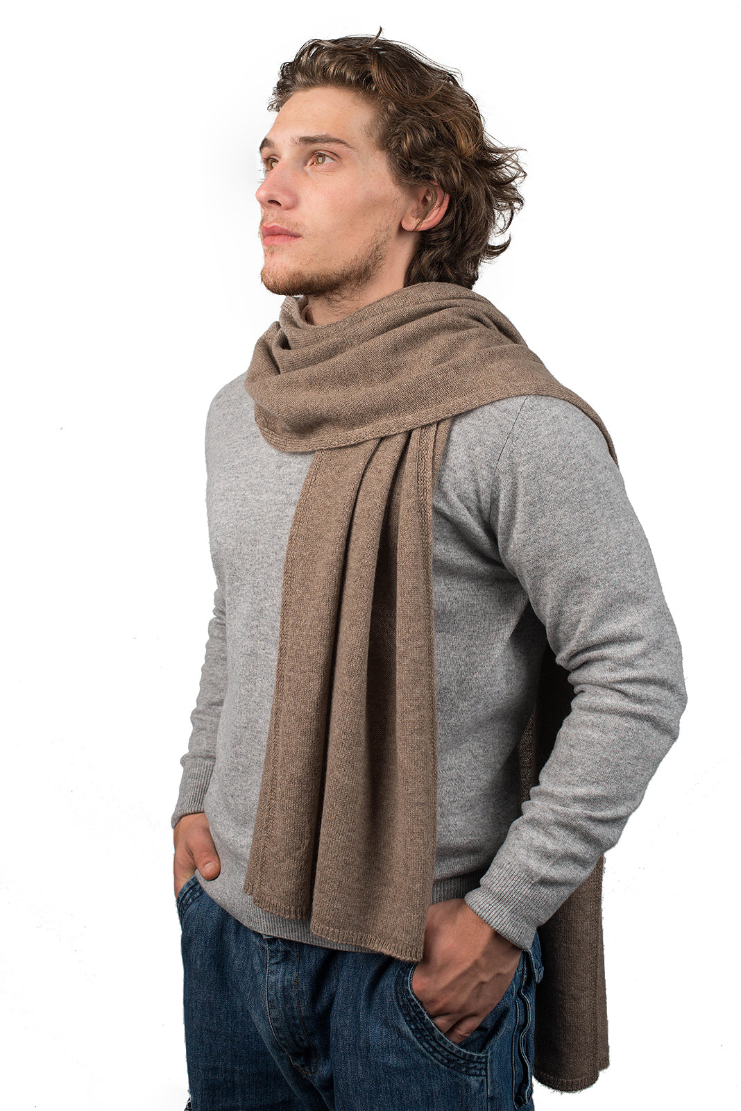 Men's wide 100% cashmere scarf, colour Mink | Dalle Piane Cashmere