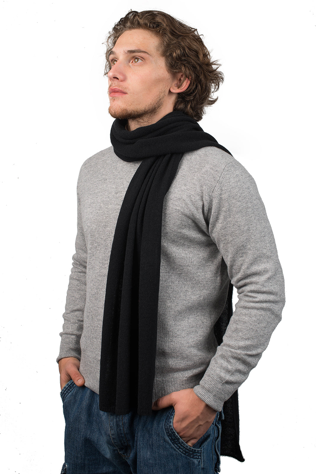 Men's wide 100% cashmere scarf, colour Black | Dalle Piane Cashmere