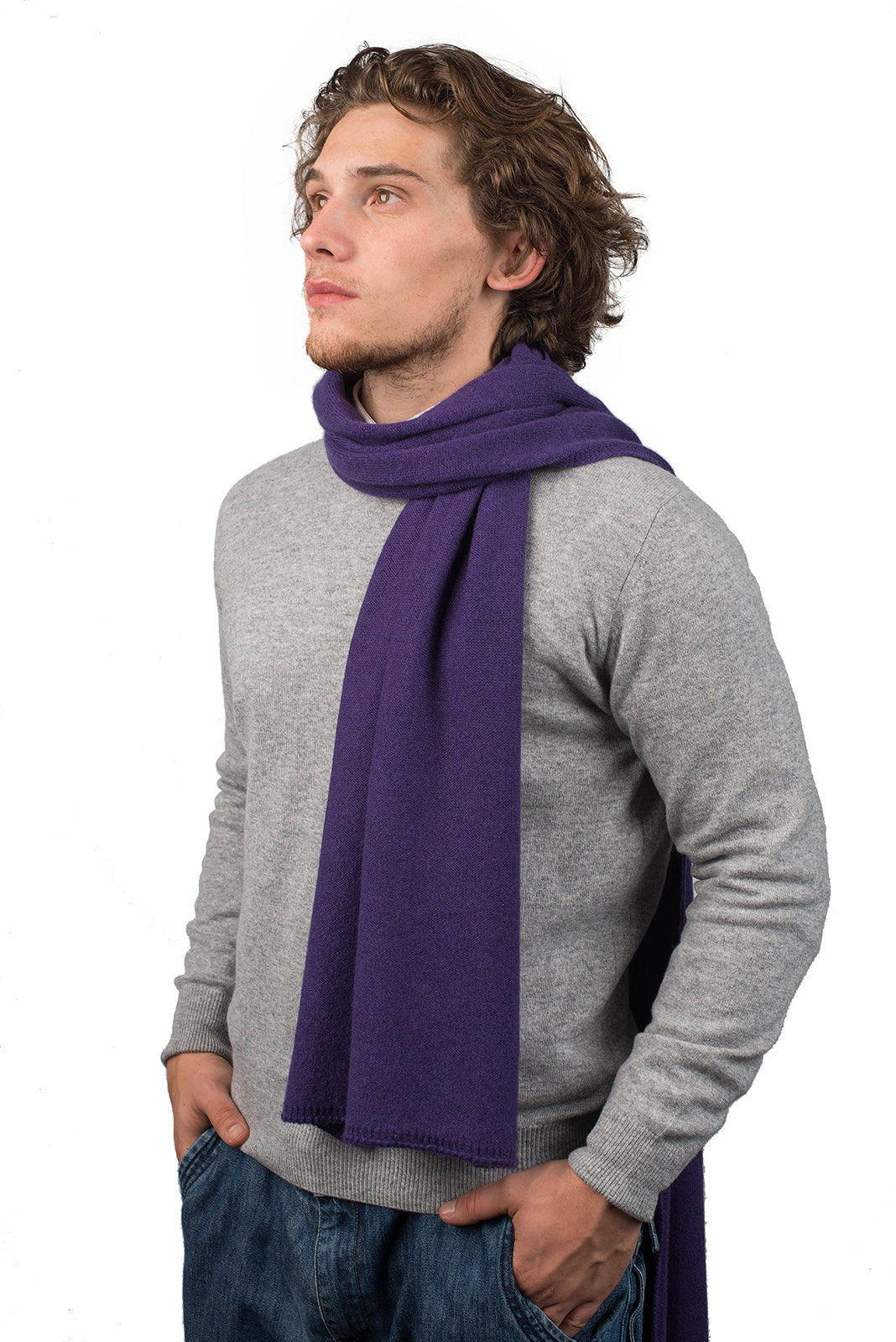 Men's wide 100% cashmere scarf, colour Purple | Dalle Piane Cashmere