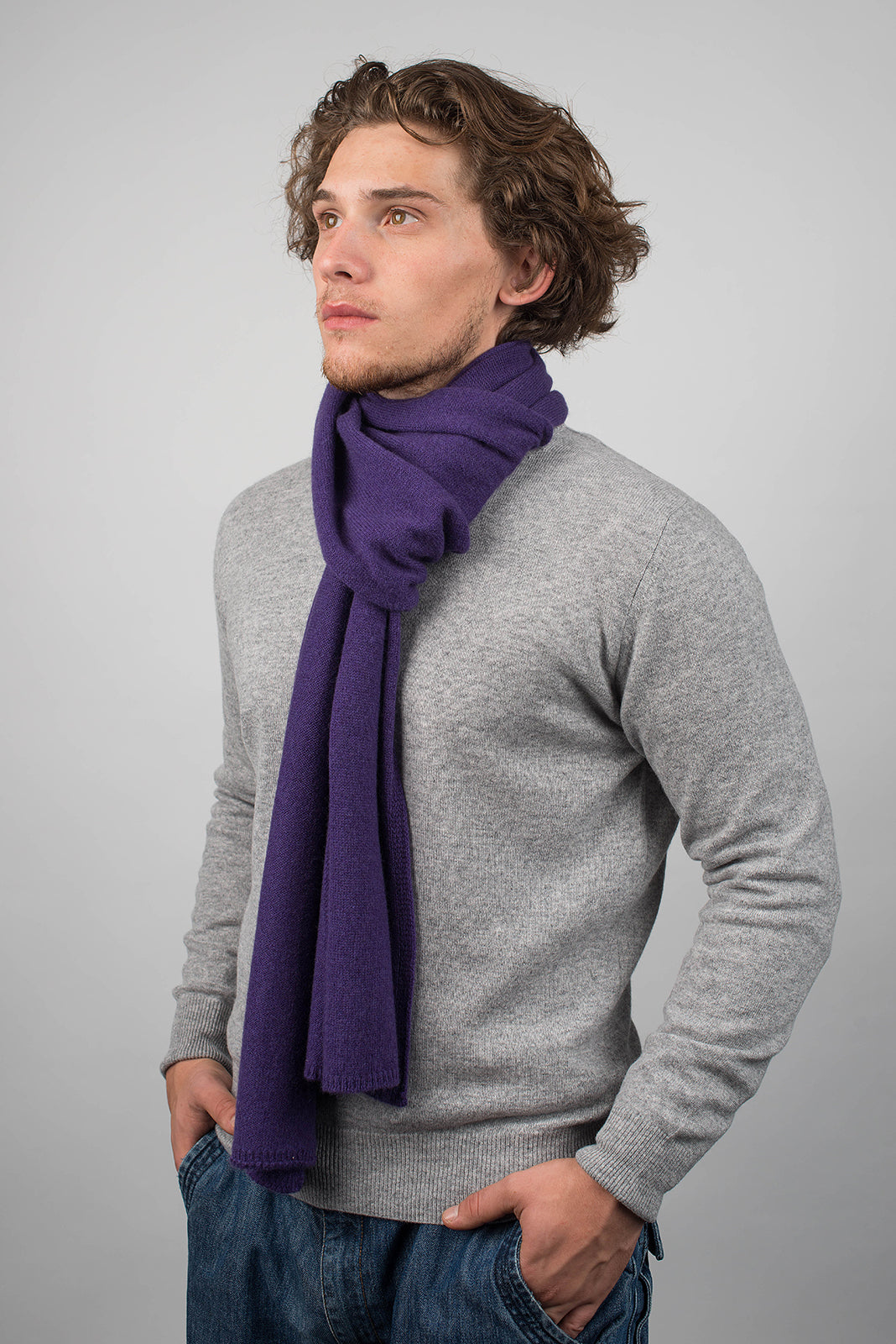 Men's wide 100% cashmere scarf, colour Purple, view 2 | Dalle Piane Cashmere