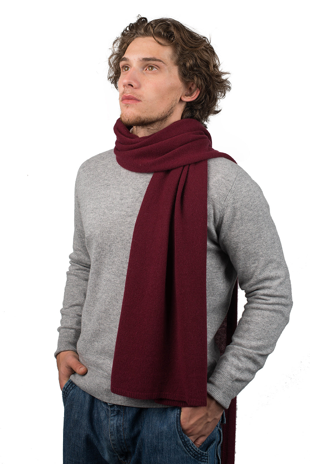 Men's wide 100% cashmere scarf, colour Bordeaux | Dalle Piane Cashmere
