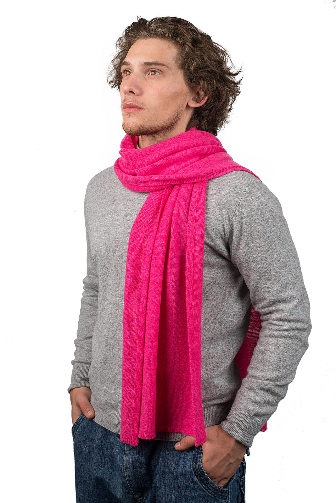 Men's wide 100% cashmere scarf, colour Fuchsia | Dalle Piane Cashmere