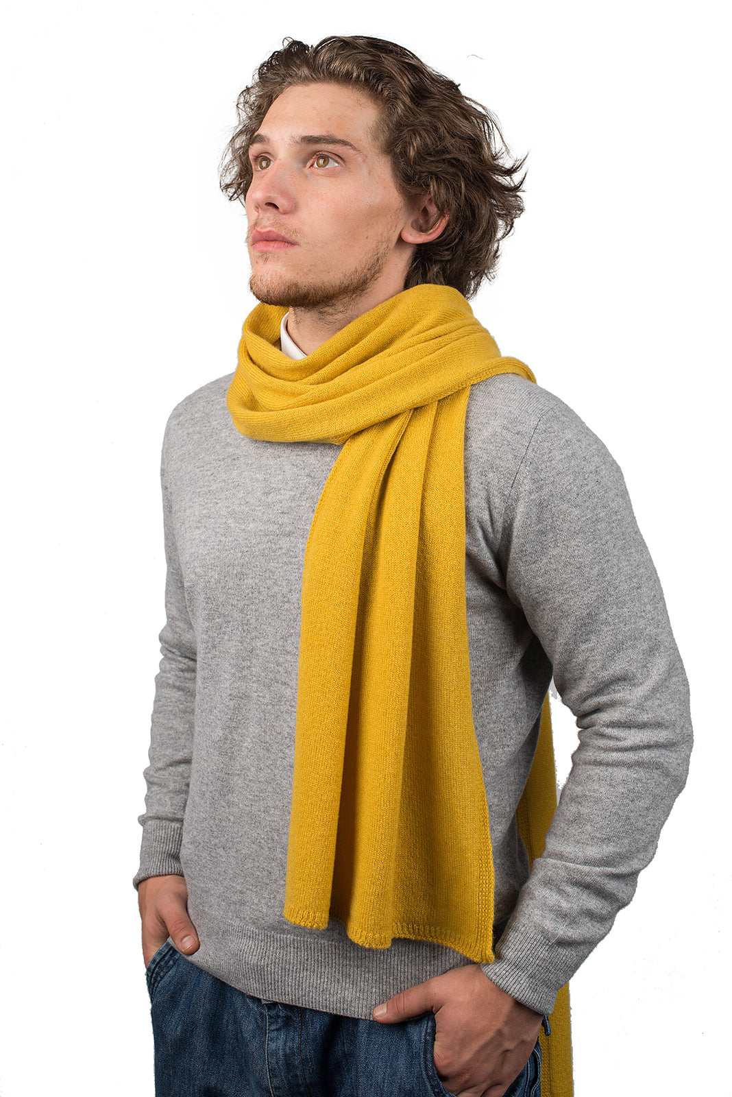 Men's wide 100% cashmere scarf, colour Yellow | Dalle Piane Cashmere