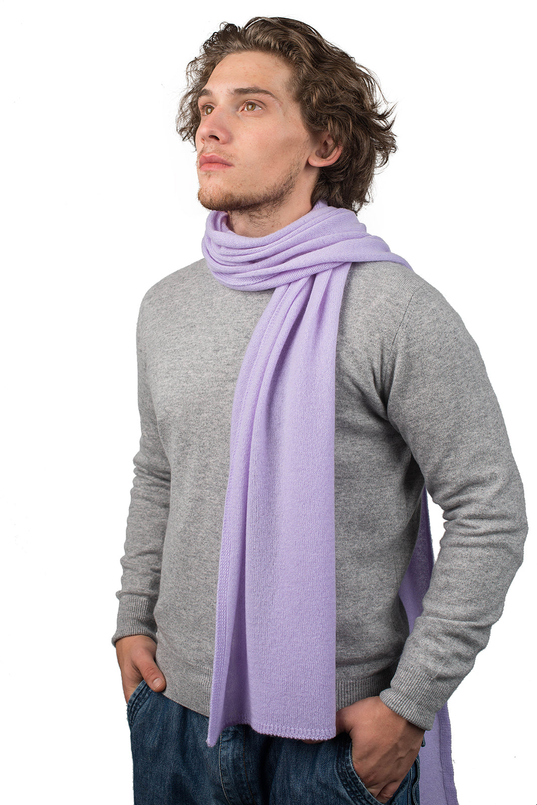 Men's wide 100% cashmere scarf, colour Lilac | Dalle Piane Cashmere