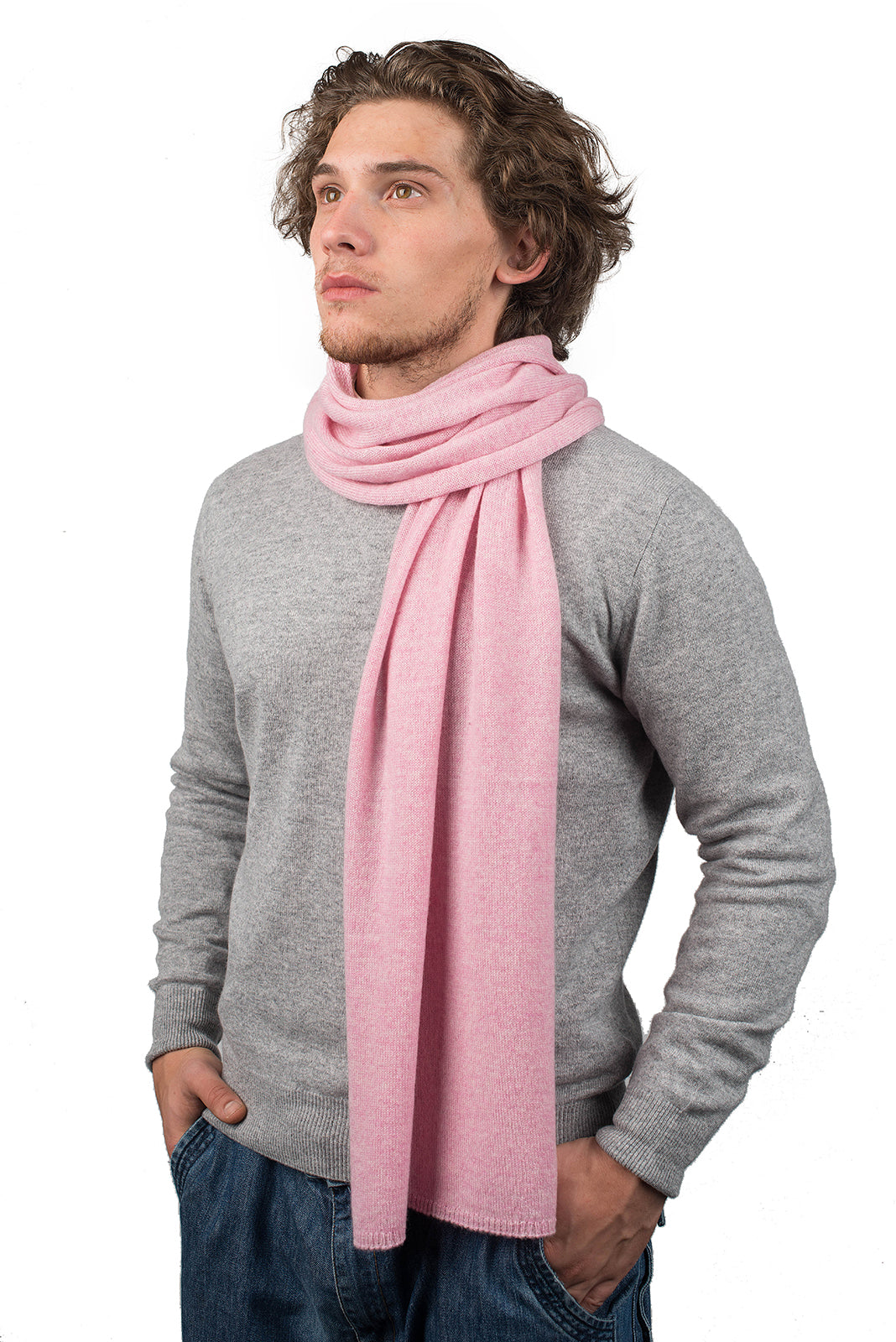 Men's wide 100% cashmere scarf, colour Pink | Dalle Piane Cashmere