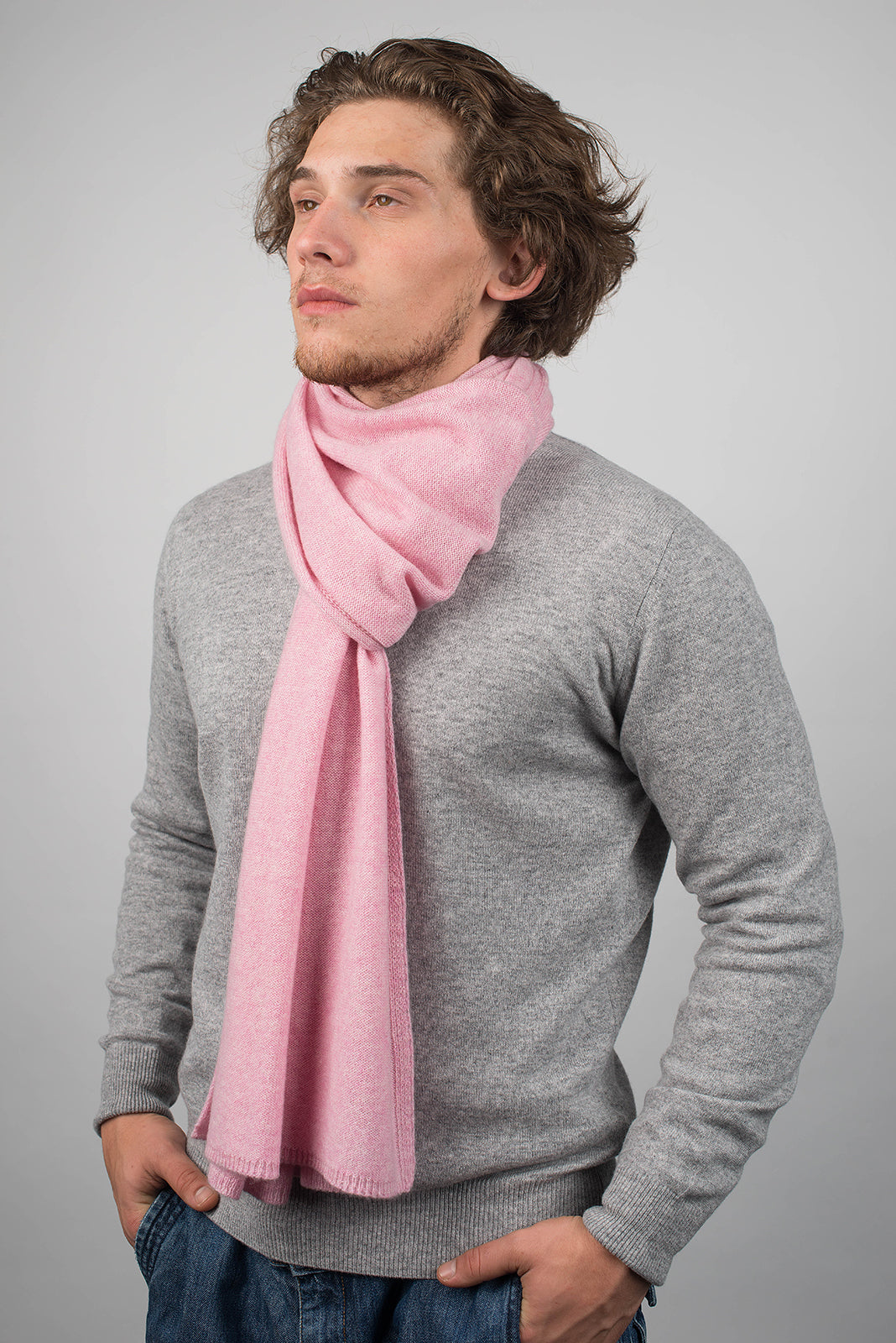 Men's wide 100% cashmere scarf, colour Pink, view 3 | Dalle Piane Cashmere