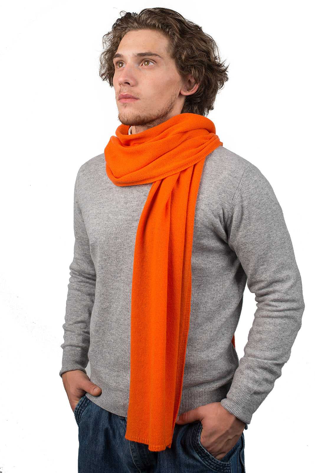 Men's wide 100% cashmere scarf, colour Orange | Dalle Piane Cashmere