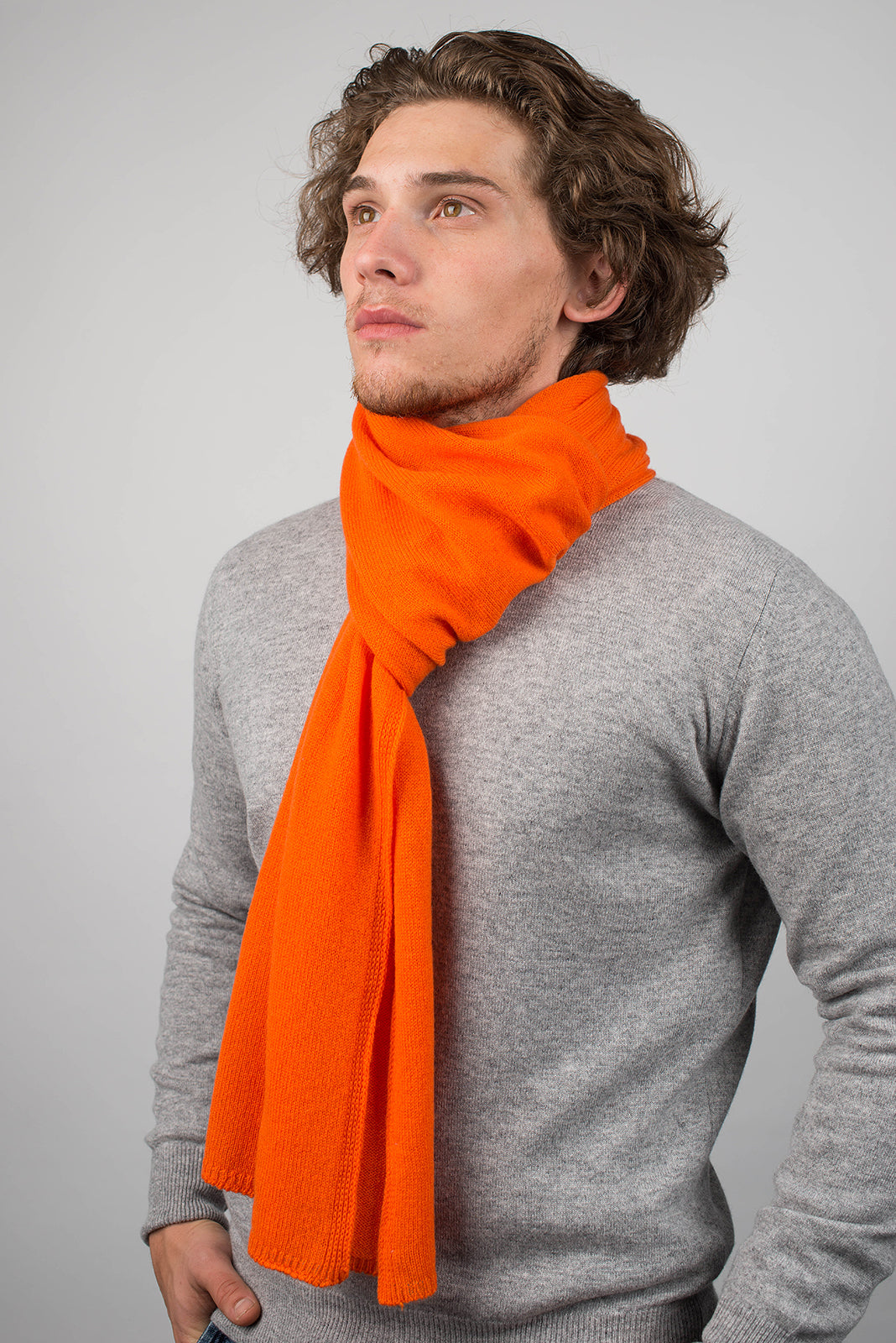 Men's wide 100% cashmere scarf, colour Orange, view 3 | Dalle Piane Cashmere