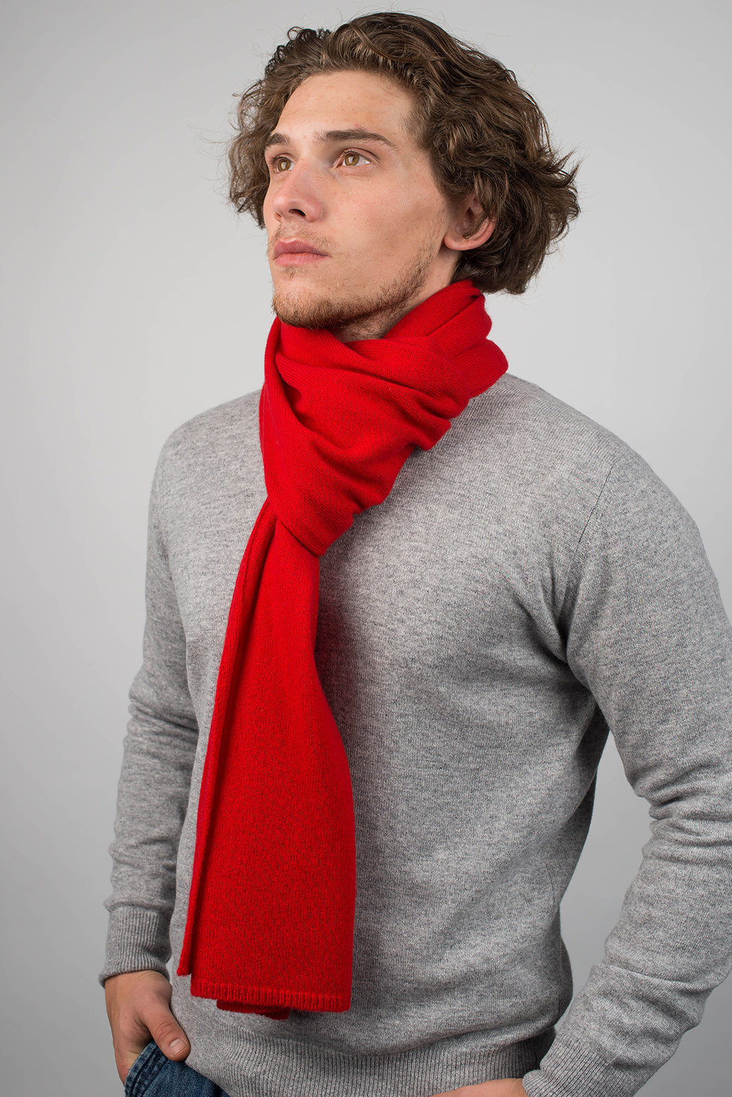 Men's wide 100% cashmere scarf, colour Red, view 3 | Dalle Piane Cashmere