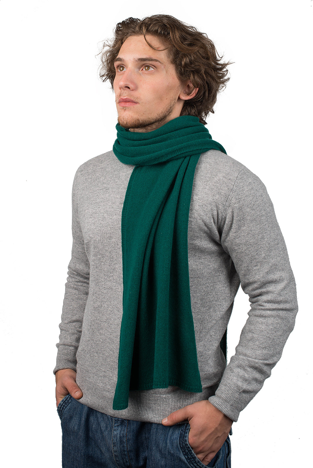 Men's wide 100% cashmere scarf, colour Green | Dalle Piane Cashmere