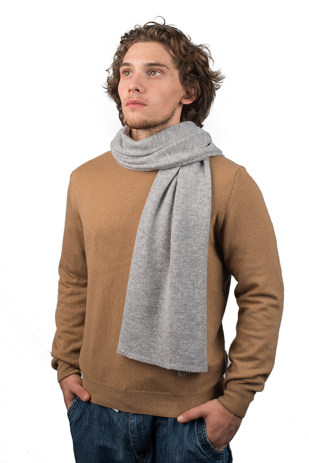 Men's wide 100% cashmere scarf, colour Grey | Dalle Piane Cashmere