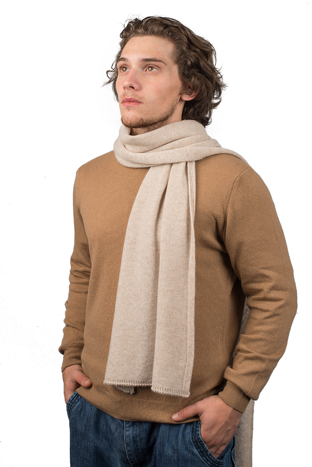 Men's wide 100% cashmere scarf, colour Beige | Dalle Piane Cashmere