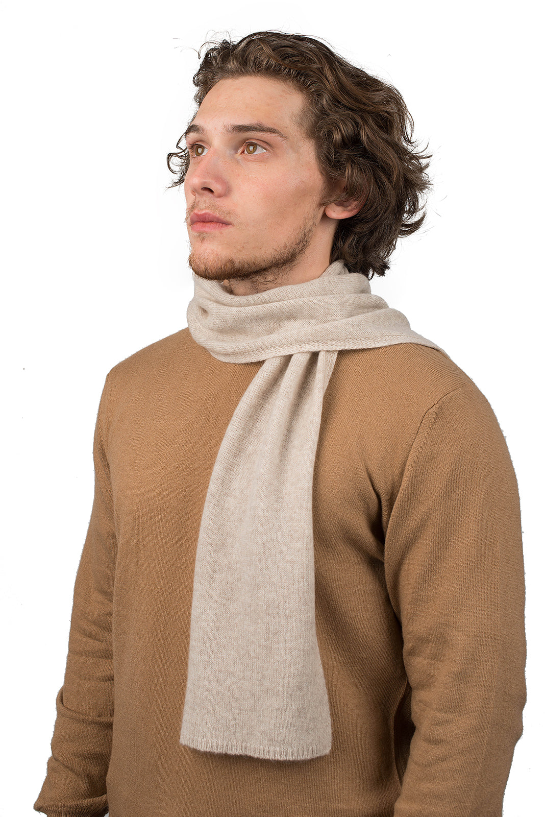Men's 100% cashmere skinny scarf, colour Beige | Dalle Piane Cashmere
