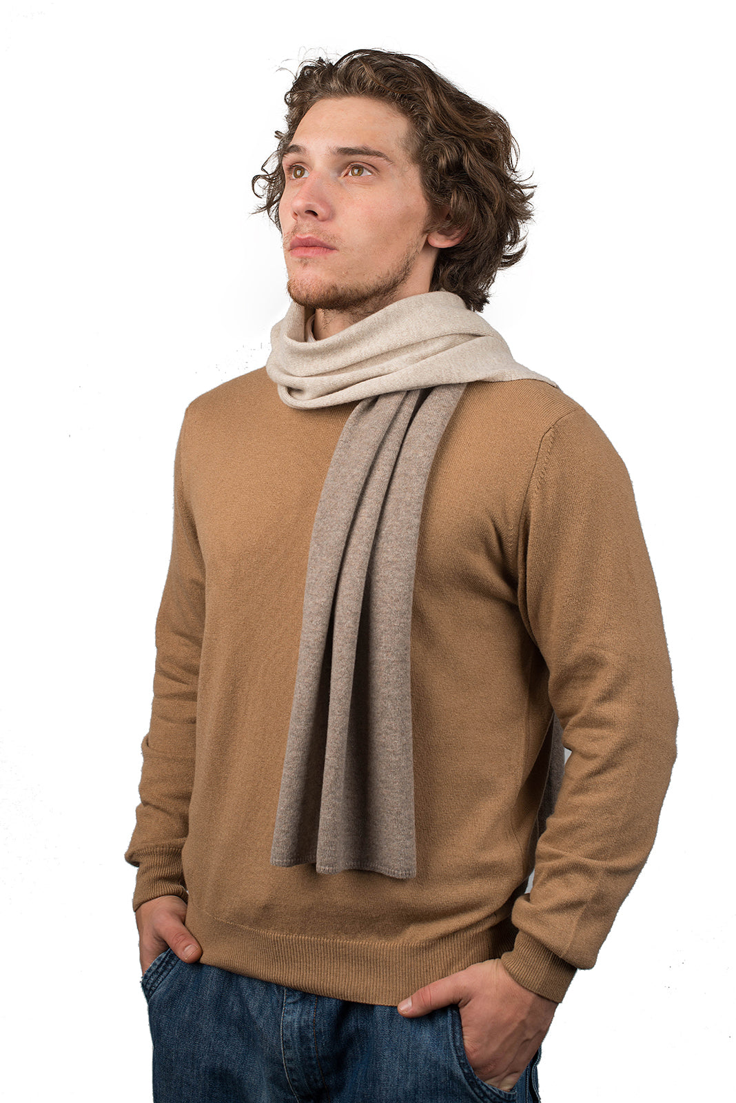 Men's two-tone 100% cashmere scarf, colour Mink-Beige | Dalle Piane Cashmere