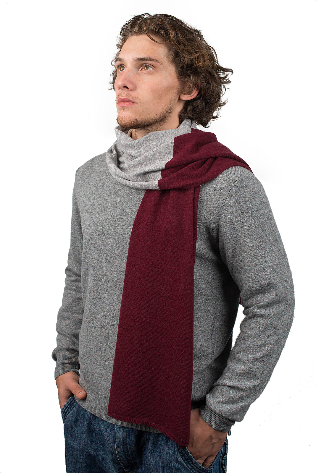 Men's two-tone 100% cashmere scarf, colour Bordeaux-Grey | Dalle Piane Cashmere