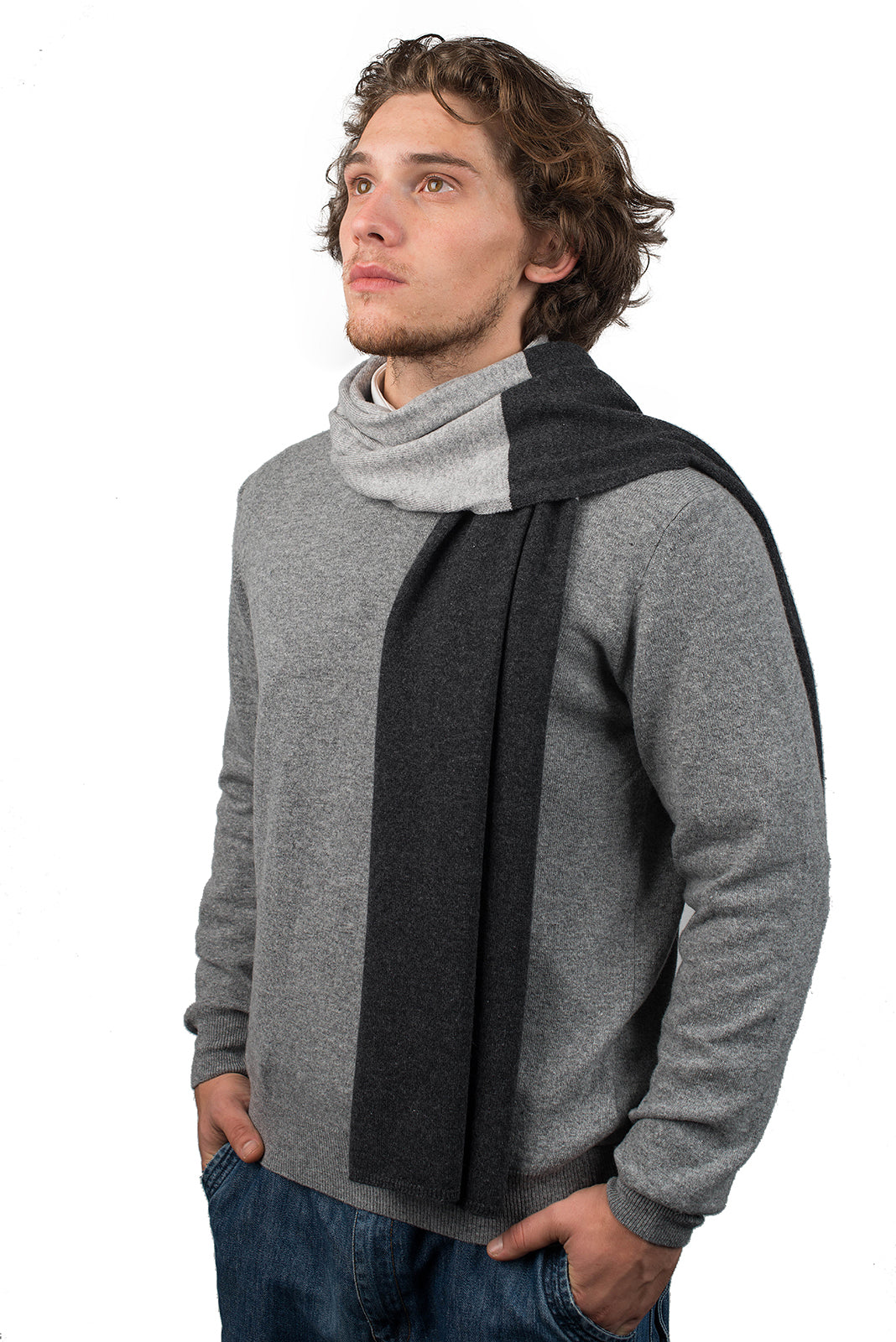 Men's two-tone 100% cashmere scarf, colour Anthracite-Grey | Dalle Piane Cashmere