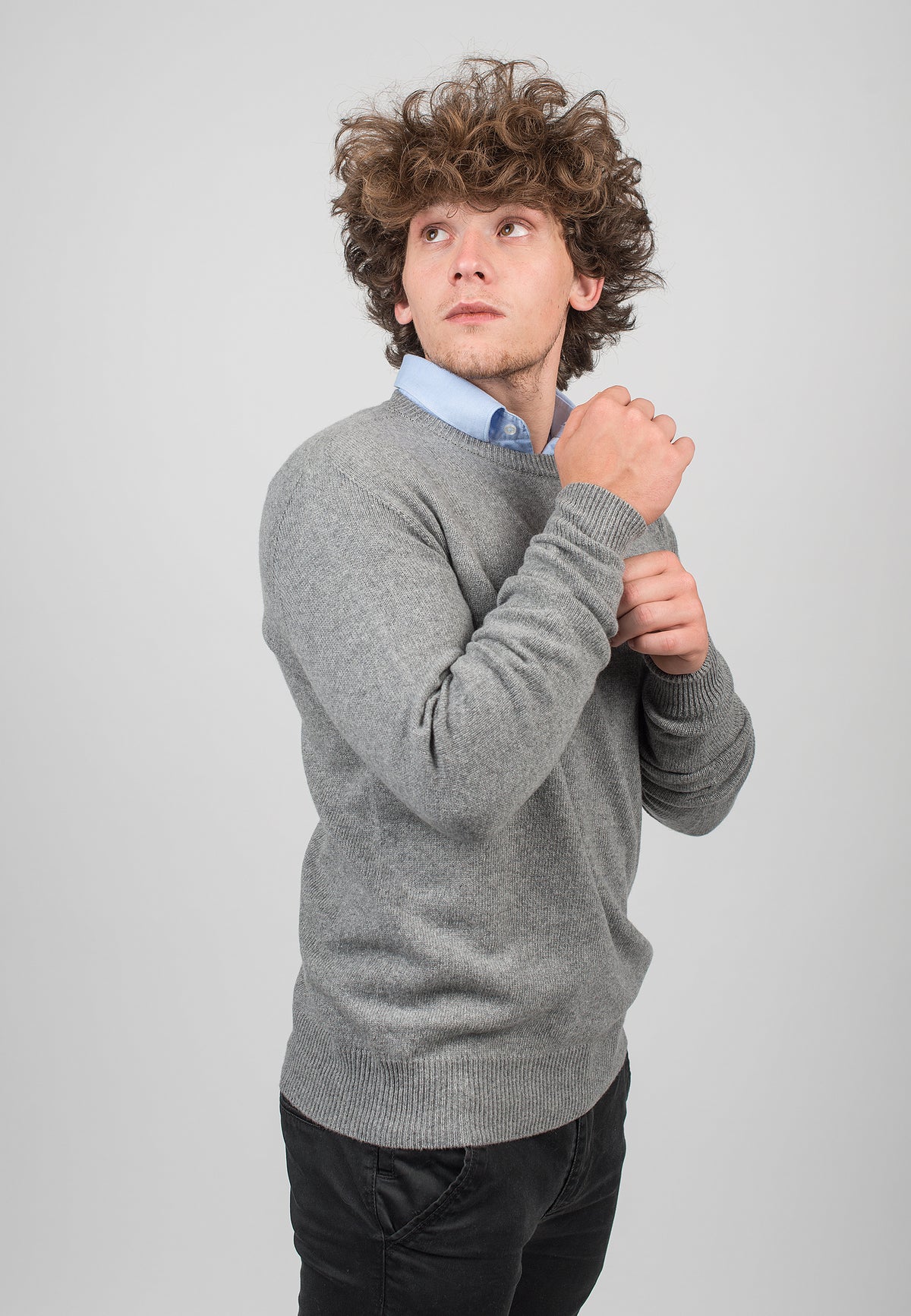Men's recycled cashmere crewneck, colour Grey, view 3 | Dalle Piane Cashmere