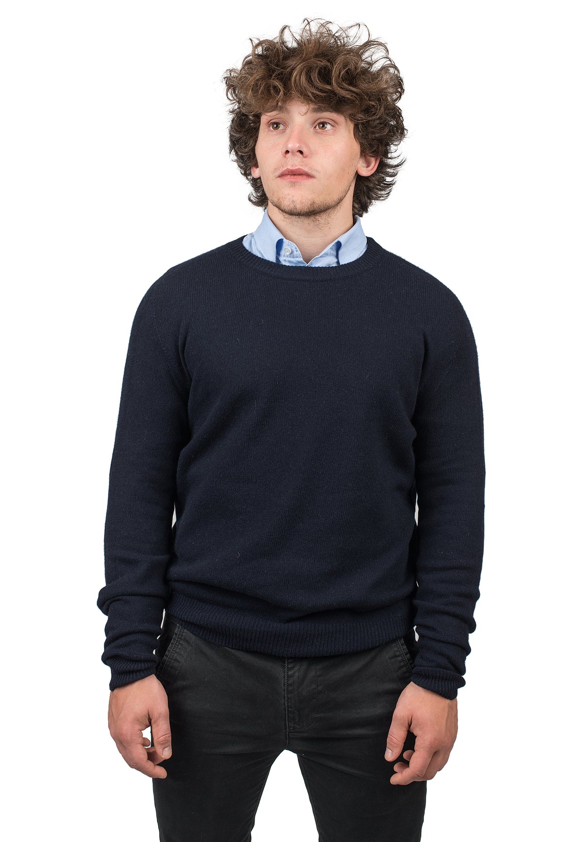 Men's recycled cashmere crewneck, colour Blue | Dalle Piane Cashmere