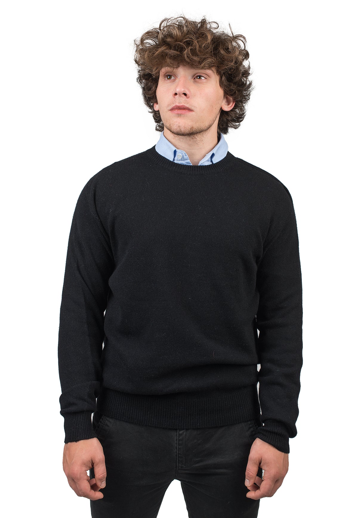 Men's recycled cashmere crewneck, colour Black | Dalle Piane Cashmere