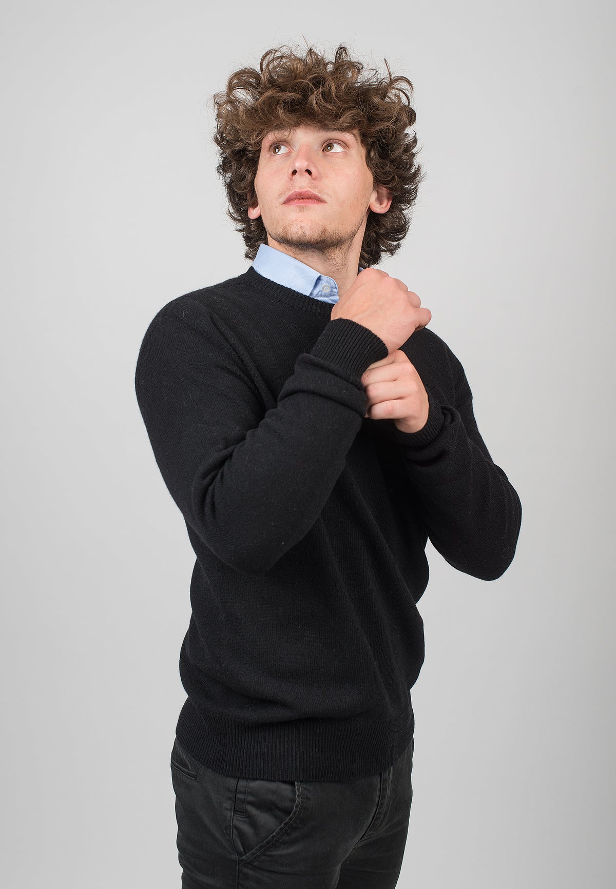 Men's recycled cashmere crewneck, colour Black, view 3 | Dalle Piane Cashmere