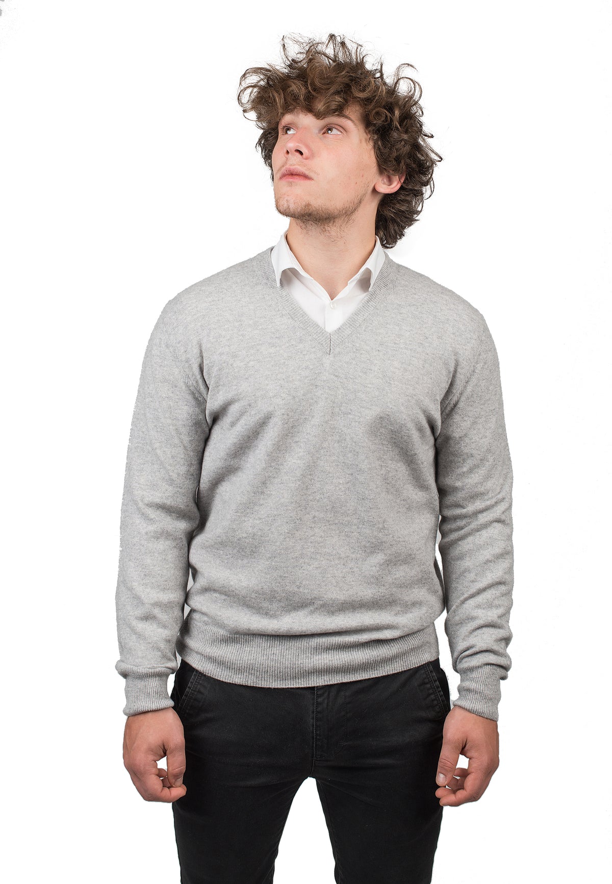 Men's 100% cashmere V-neck, colour Grey | Dalle Piane Cashmere