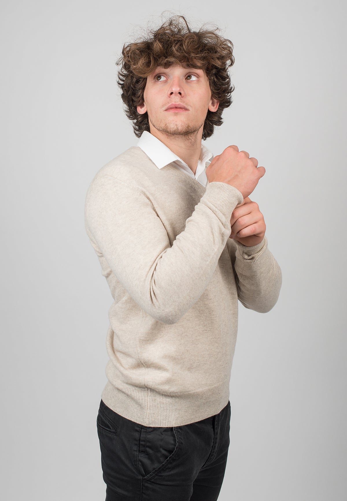 Men's 100% cashmere V-neck, colour Black, view 5 | Dalle Piane Cashmere