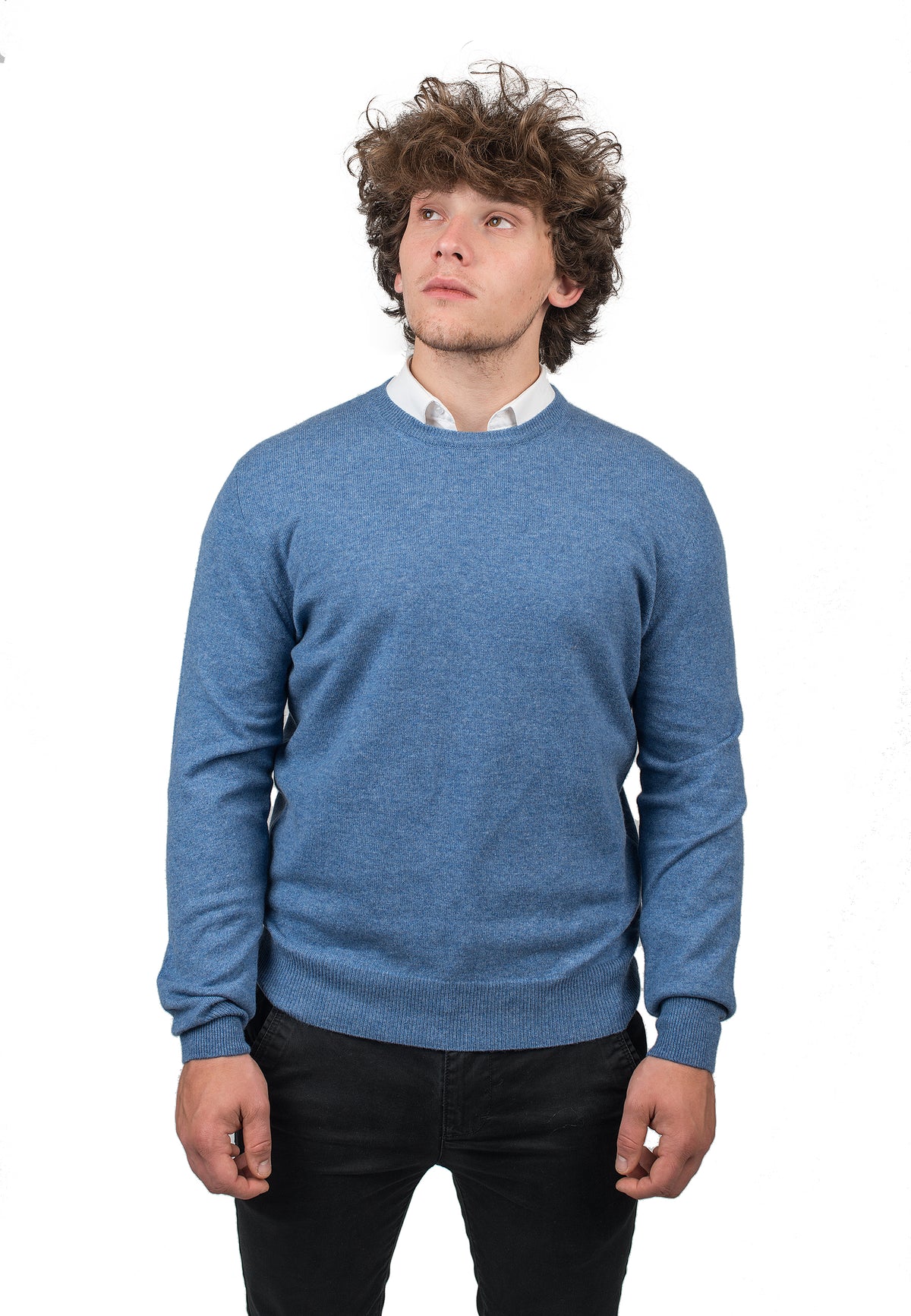 Men's 100% cashmere crewneck, colour Light Blue | Dalle Piane Cashmere