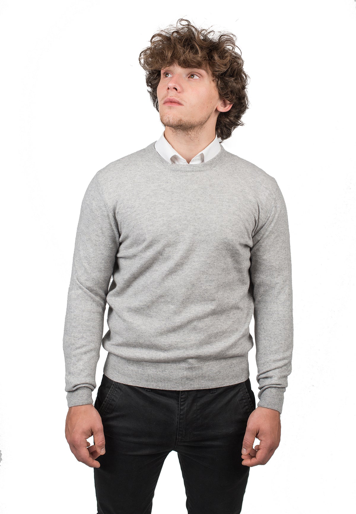 Men's 100% cashmere crewneck, colour Grey | Dalle Piane Cashmere