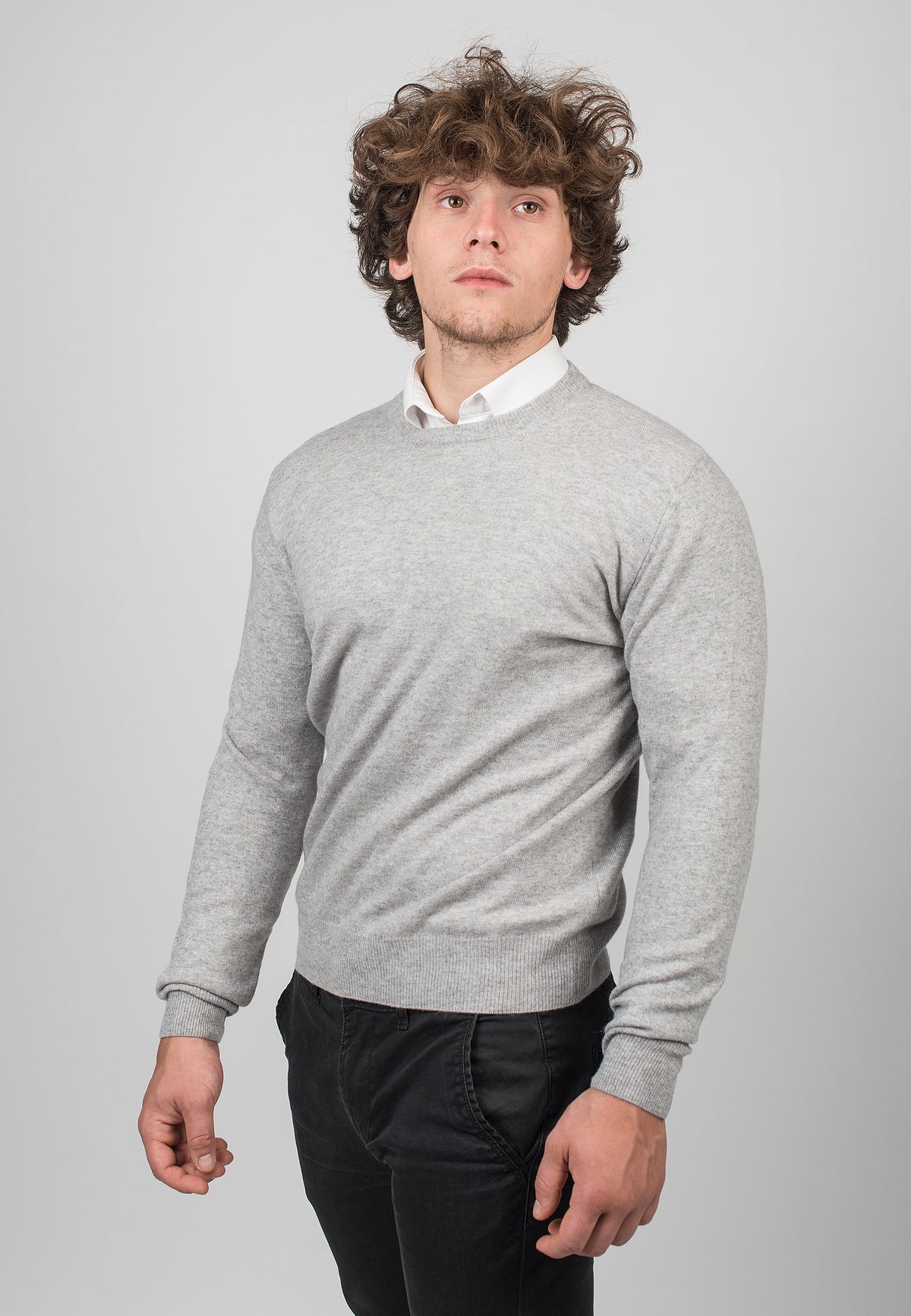 Men's 100% cashmere crewneck, colour Grey, view 2 | Dalle Piane Cashmere