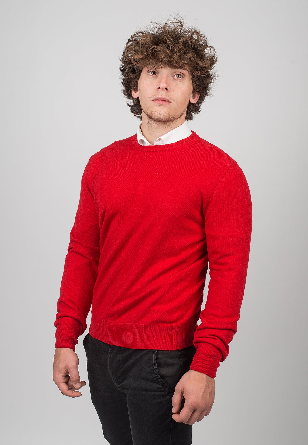 Men's 100% cashmere crewneck, colour Red, view 2 | Dalle Piane Cashmere