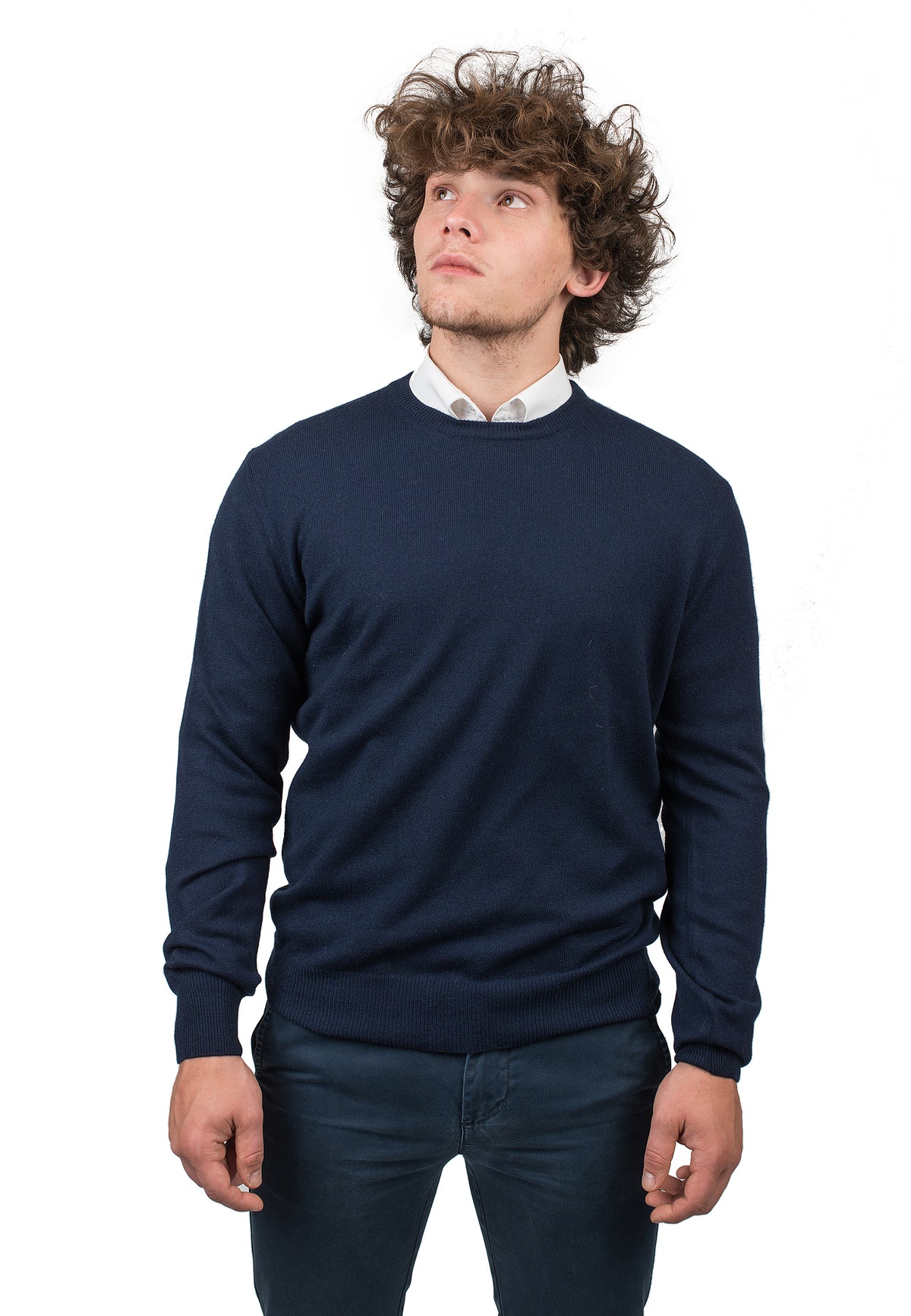 Men's 100% cashmere crewneck, colour Blue | Dalle Piane Cashmere