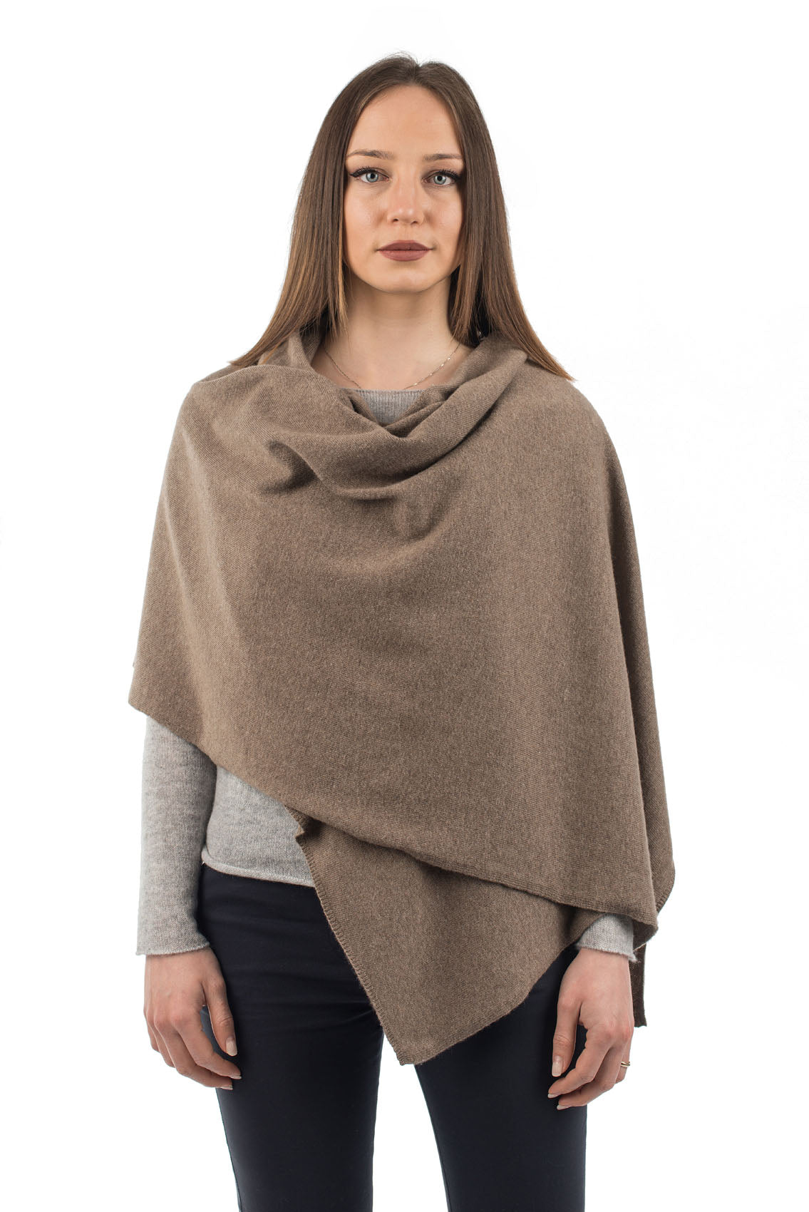 Women's cashmere blend wrap, colour Mink, view 2 | Dalle Piane Cashmere