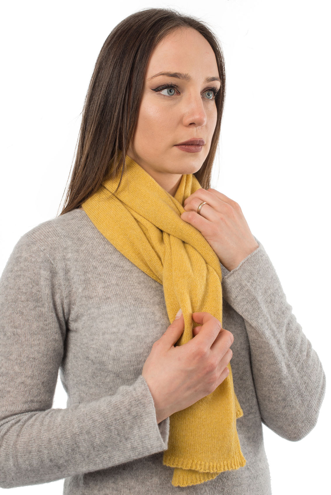 Unisex 100% cashmere scarf, colour Yellow, view 3 | Dalle Piane Cashmere