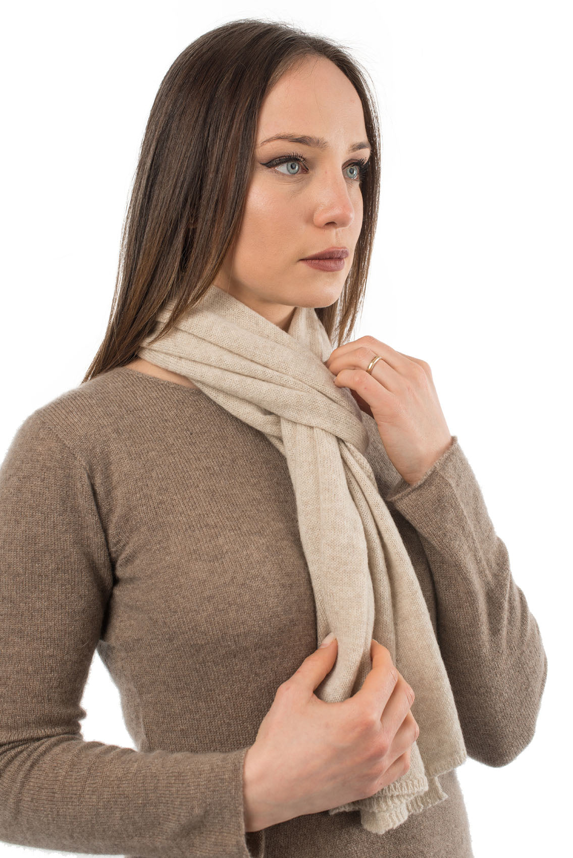 Unisex 100% cashmere scarf, colour Beige, view 3 | Dalle Piane Cashmere