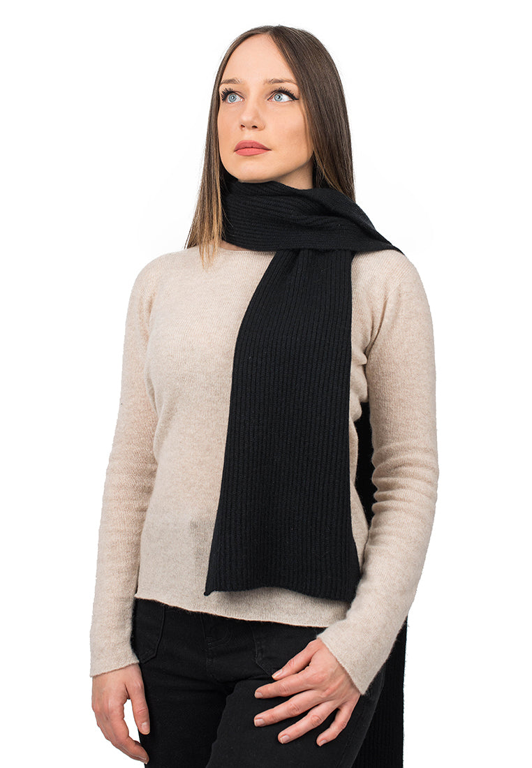 Women's fisherman's rib 100% cashmere scarf, colour Black | Dalle Piane Cashmere