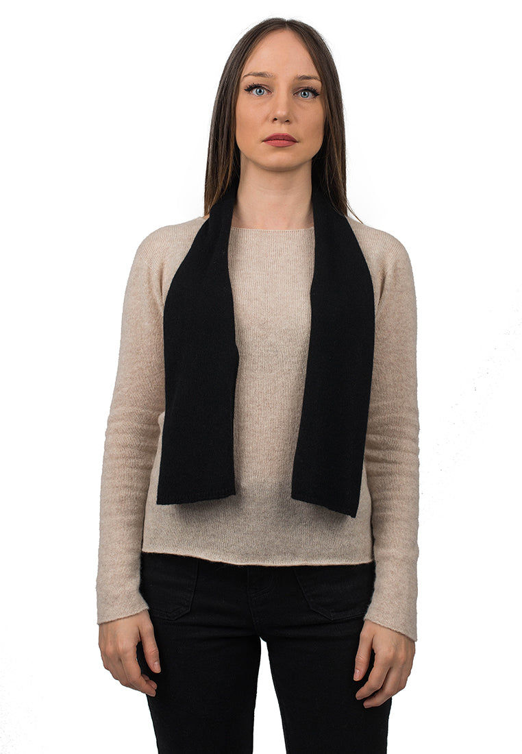 Women's 100% cashmere skinny scarf, colour Black | Dalle Piane Cashmere