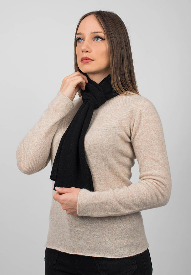 Women's 100% cashmere skinny scarf, colour Black, view 3 | Dalle Piane Cashmere